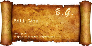 Béli Géza névjegykártya